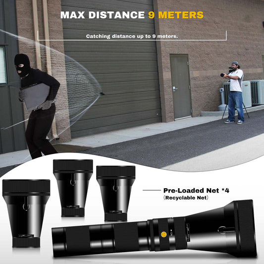 Net Gun Air-Powered with 4 Pre-Loaded Nets, Metal Carrying Case, Compatible with CO2 Cartridges*10 – Versatile Capture Tool for Wildlife and Security Use