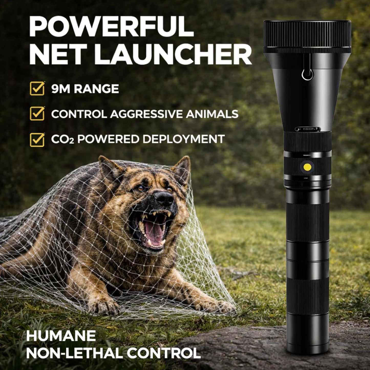 Net Gun Air-Powered with 4 Pre-Loaded Nets, Metal Carrying Case, Compatible with CO2 Cartridges*10 – Versatile Capture Tool for Wildlife and Security Use