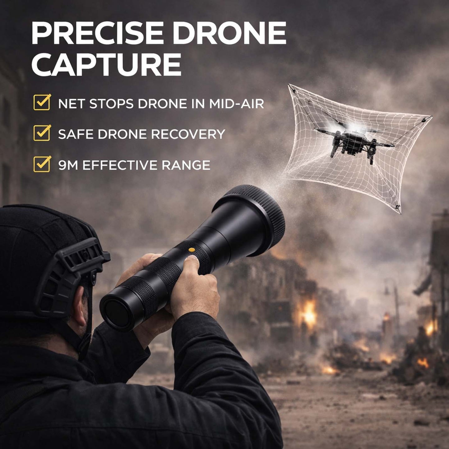 Net Gun Air-Powered with 4 Pre-Loaded Nets, Metal Carrying Case, Compatible with CO2 Cartridges*10 – Versatile Capture Tool for Wildlife and Security Use